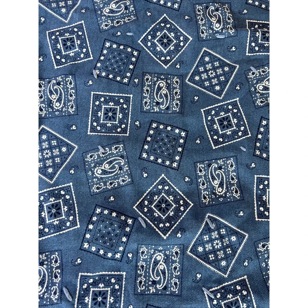 Vintage Denim Patchwork Crib Quilt with Bandana Print Back Americana Decor